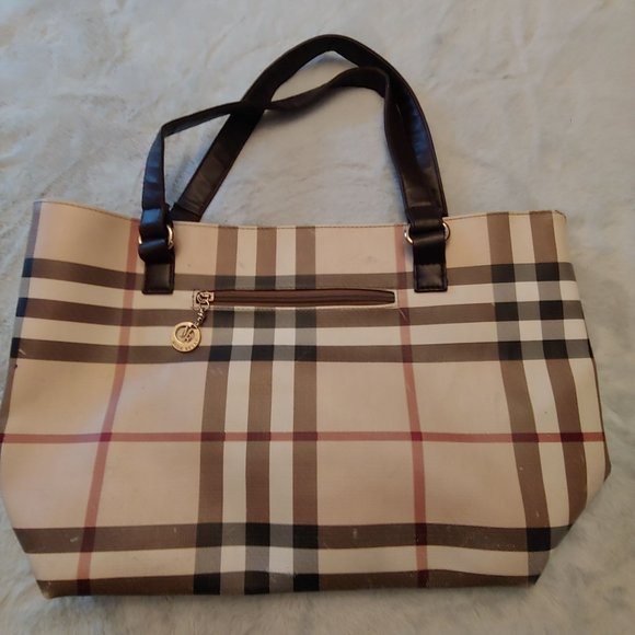 Mode Becky Earthtone Plaid Satchel Tote Bag - Picture 5 of 16